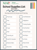 Back to school supplies list